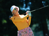 Madelene Sagstrom of Sweden tees off on the 7th hole during Day Two of the KPMG Women's PGA Championship at Sahalee Country Club in Sammamis...