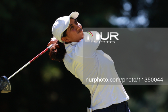 Aditi Ashok of India tees off on the 7th hole during Day Two of the KPMG Women's PGA Championship at Sahalee Country Club in Sammamish, Wash...