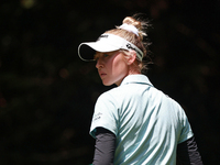 Nelly Korda of the United States reacts to her fairway shot on the first hole during Day Two of the KPMG Women's PGA Championship at Sahalee...