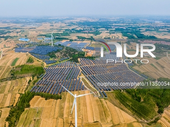 A general view of an agricultural 40 MW new energy photovoltaic power plant is being seen in the West Coast New Area of Qingdao, Shandong pr...