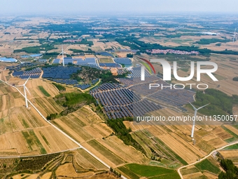 A general view of an agricultural 40 MW new energy photovoltaic power plant is being seen in the West Coast New Area of Qingdao, Shandong pr...