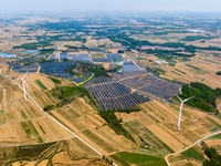 A general view of an agricultural 40 MW new energy photovoltaic power plant is being seen in the West Coast New Area of Qingdao, Shandong pr...