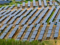 A general view of an agricultural 40 MW new energy photovoltaic power plant is being seen in the West Coast New Area of Qingdao, Shandong pr...