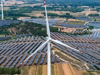 A general view of an agricultural 40 MW new energy photovoltaic power plant is being seen in the West Coast New Area of Qingdao, Shandong pr...