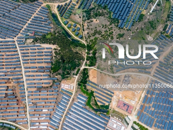 A general view of an agricultural 40 MW new energy photovoltaic power plant is being seen in the West Coast New Area of Qingdao, Shandong pr...