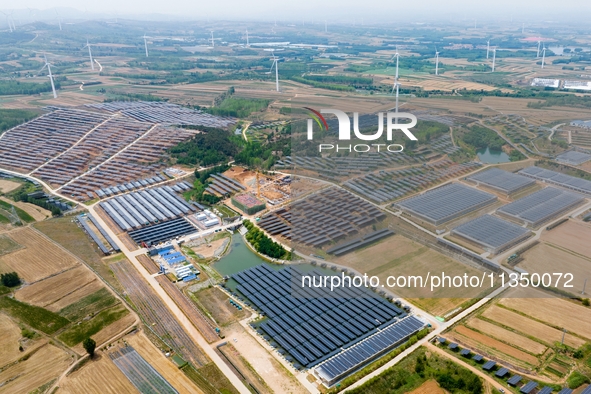 A general view of an agricultural 40 MW new energy photovoltaic power plant is being seen in the West Coast New Area of Qingdao, Shandong pr...