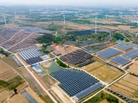 A general view of an agricultural 40 MW new energy photovoltaic power plant is being seen in the West Coast New Area of Qingdao, Shandong pr...