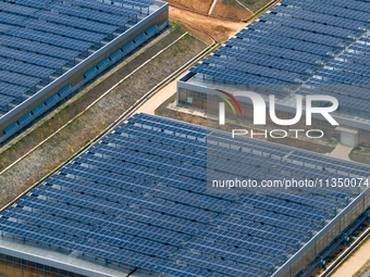 A general view of an agricultural 40 MW new energy photovoltaic power plant is being seen in the West Coast New Area of Qingdao, Shandong pr...