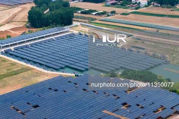 A general view of an agricultural 40 MW new energy photovoltaic power plant is being seen in the West Coast New Area of Qingdao, Shandong pr...