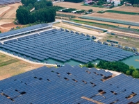 A general view of an agricultural 40 MW new energy photovoltaic power plant is being seen in the West Coast New Area of Qingdao, Shandong pr...