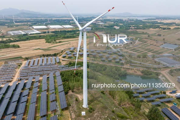 A general view of an agricultural 40 MW new energy photovoltaic power plant is being seen in the West Coast New Area of Qingdao, Shandong pr...