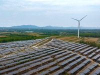 A general view of an agricultural 40 MW new energy photovoltaic power plant is being seen in the West Coast New Area of Qingdao, Shandong pr...