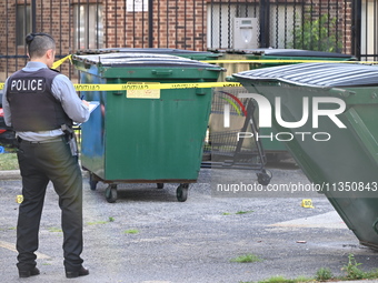 Shell casings are being located at the crime scene. A 34-year-old male victim is being shot multiple times and killed in Chicago, Illinois,...