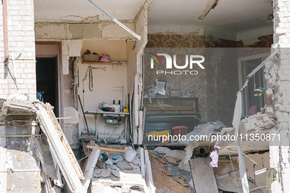 An apartment is being destroyed by an airstrike in Kharkiv, on  June 22, 2024.  