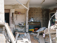 An apartment is being destroyed by an airstrike in Kharkiv, on  June 22, 2024.  (