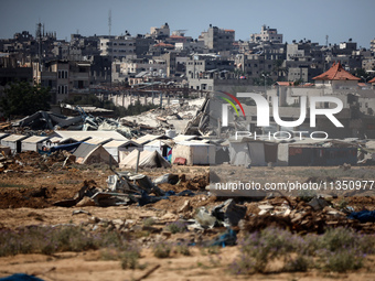 A general view is showing the displaced persons' tents in al-Bureij refugee camp in the central Gaza Strip, on June 22, 2024, amid the ongoi...