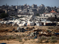 A general view is showing the displaced persons' tents in al-Bureij refugee camp in the central Gaza Strip, on June 22, 2024, amid the ongoi...