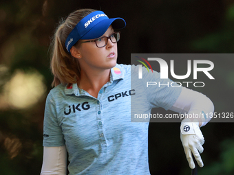 Brooke M. Henderson of Canada looks from the 16th tee during the second round of the KPMG Women's PGA Championship at Sahalee Country Club o...