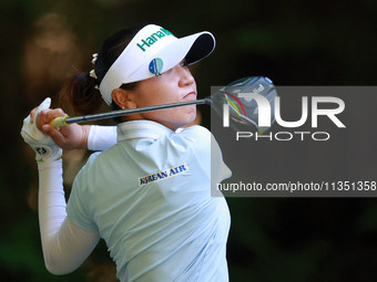 Lydia Ko of New Zealand hits from the 16th tee during the second round of the KPMG Women's PGA Championship at Sahalee Country Club on Frida...