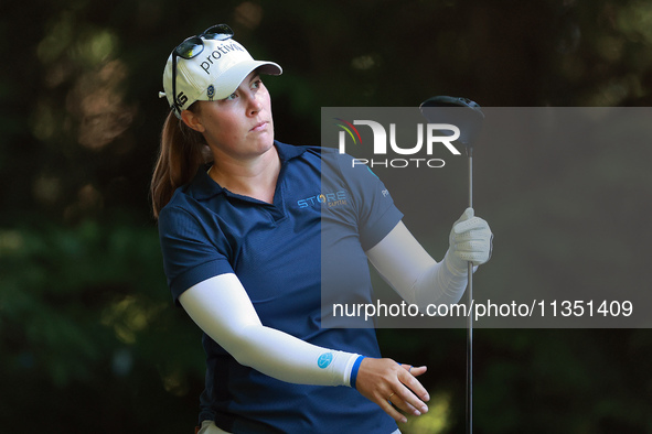 Jennifer Kupcho of Westminster, Colorado follows her shot from the 16th tee during the second round of the KPMG Women's PGA Championship at...