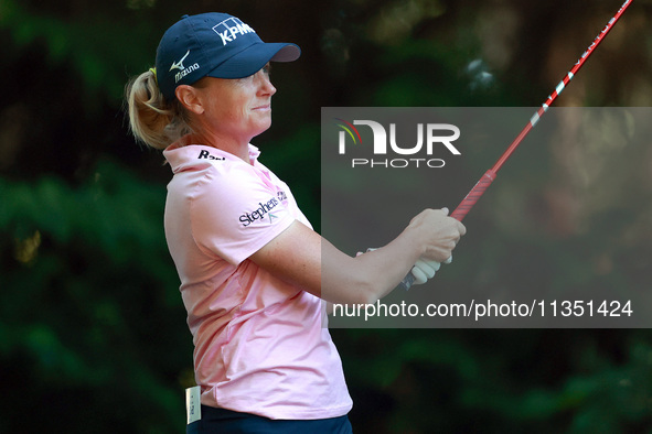 Stacy Lewis of The Woodlands, Texas follows her shot from the 16th tee during the second round of the KPMG Women's PGA Championship at Sahal...