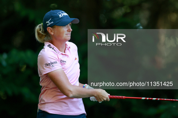 Stacy Lewis of The Woodlands, Texas follows her shot from the 16th tee during the second round of the KPMG Women's PGA Championship at Sahal...