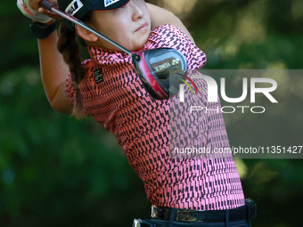 Chisato Iwai of Japan hits from the 16th tee during the second round of the KPMG Women's PGA Championship at Sahalee Country Club on Friday,...