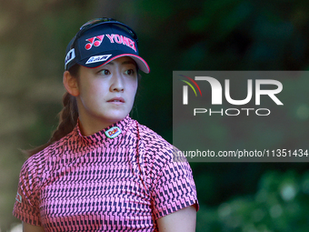 Chisato Iwai of Japan follows her shot from the 16th tee during the second round of the KPMG Women's PGA Championship at Sahalee Country Clu...