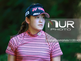 Chisato Iwai of Japan follows her shot from the 16th tee during the second round of the KPMG Women's PGA Championship at Sahalee Country Clu...