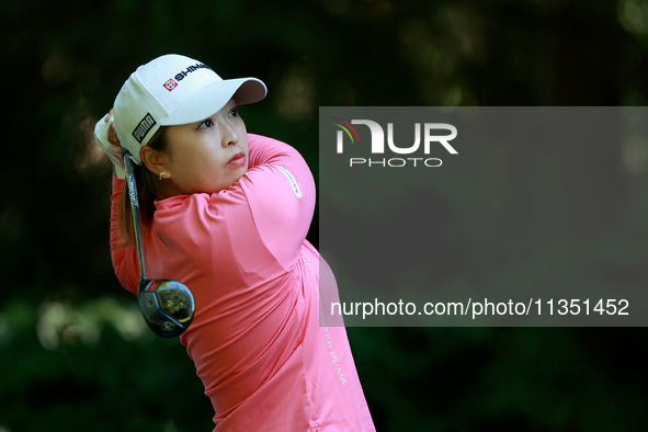 Mao Saigo of Japan hits from the 16th tee during the second round of the KPMG Women's PGA Championship at Sahalee Country Club on Friday, Ju...