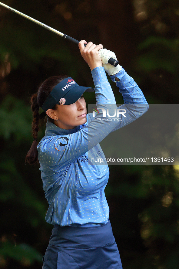 Cheyenne Knight of Aledo, Texas hits from the 16th tee during the second round of the KPMG Women's PGA Championship at Sahalee Country Club...