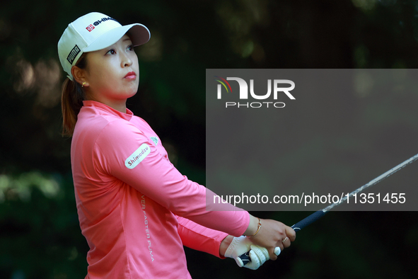 Mao Saigo of Japan hits from the 16th tee during the second round of the KPMG Women's PGA Championship at Sahalee Country Club on Friday, Ju...