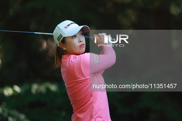 Mao Saigo of Japan hits from the 16th tee during the second round of the KPMG Women's PGA Championship at Sahalee Country Club on Friday, Ju...