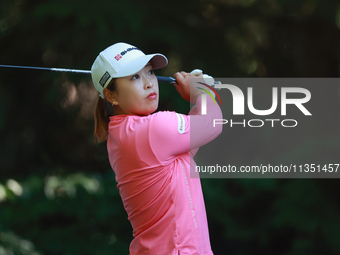 Mao Saigo of Japan hits from the 16th tee during the second round of the KPMG Women's PGA Championship at Sahalee Country Club on Friday, Ju...