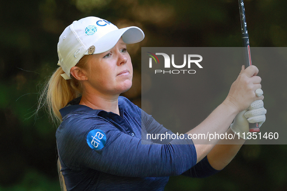 Stephanie Meadow of Northern Ireland hits from the 16th tee during the second round of the KPMG Women's PGA Championship at Sahalee Country...