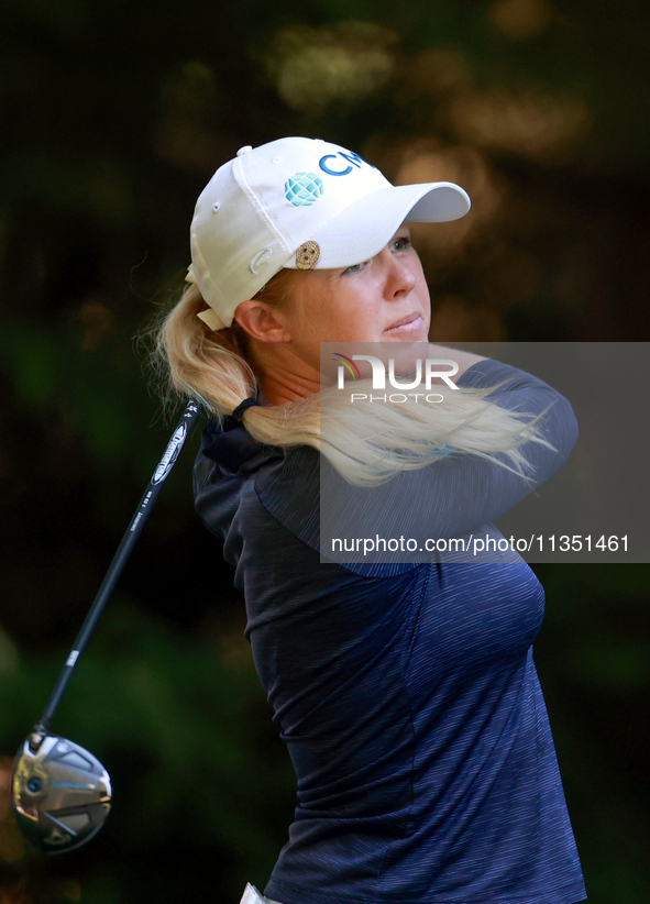 Stephanie Meadow of Northern Ireland hits from the 16th tee during the second round of the KPMG Women's PGA Championship at Sahalee Country...