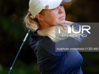 Stephanie Meadow of Northern Ireland hits from the 16th tee during the second round of the KPMG Women's PGA Championship at Sahalee Country...