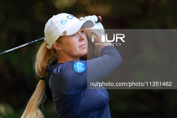 Stephanie Meadow of Northern Ireland hits from the 16th tee during the second round of the KPMG Women's PGA Championship at Sahalee Country...