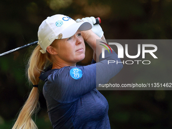 Stephanie Meadow of Northern Ireland hits from the 16th tee during the second round of the KPMG Women's PGA Championship at Sahalee Country...