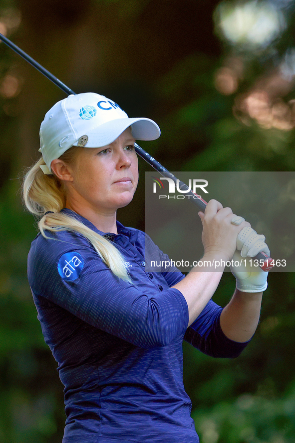 Stephanie Meadow of Northern Ireland hits from the 16th tee during the second round of the KPMG Women's PGA Championship at Sahalee Country...