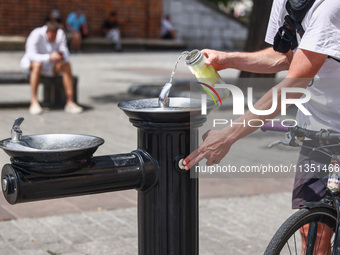 An outdoor drinking water tap at the Main Square in Krakow, Poland on June 21, 2024. (