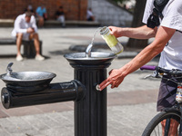 An outdoor drinking water tap at the Main Square in Krakow, Poland on June 21, 2024. (