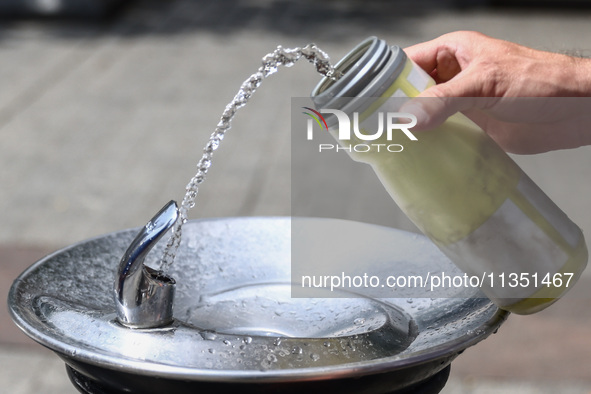 An outdoor drinking water tap at the Main Square in Krakow, Poland on June 21, 2024. 