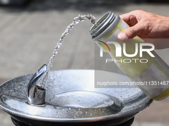 An outdoor drinking water tap at the Main Square in Krakow, Poland on June 21, 2024. (