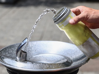 An outdoor drinking water tap at the Main Square in Krakow, Poland on June 21, 2024. (