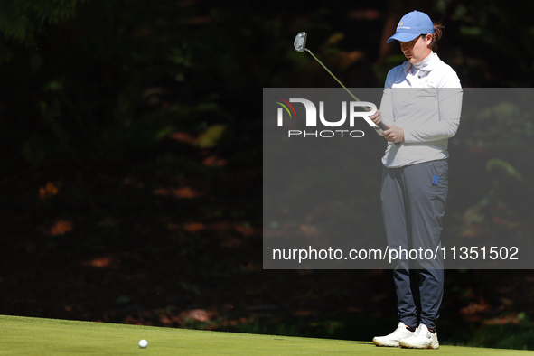 Lindy Duncan of Plantation, Florida lines up her putt on the 15th green during the second round of the KPMG Women's PGA Championship at Saha...