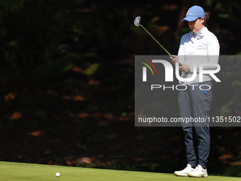 Lindy Duncan of Plantation, Florida lines up her putt on the 15th green during the second round of the KPMG Women's PGA Championship at Saha...