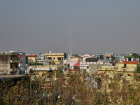 Smoke from nearby forest fires is causing very poor air quality in Haldwani, Uttarakhand, India, on April 22, 2024. (