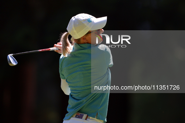 Sarah Kemp of Australia hits on the 18th fairway during the second round of the KPMG Women's PGA Championship at Sahalee Country Club on Fri...