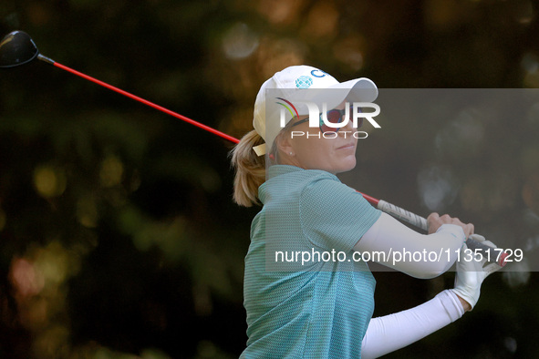 Sarah Kemp of Australia hits on the 16th tee during the second round of the KPMG Women's PGA Championship at Sahalee Country Club on Friday,...